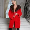 Futro dla kobiet Faux 100 cm naturalny płaszcz z kołnierzem zimą modę Wysokiej jakości luksusowe płaszczyzny 2022 Women's Women'swomen's
