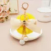 Keychains Elegant Ribbon Bow-Knot Crystal Ball Crown Keychain For Women Girl Cute Pompom Fur Key Chain Bag Charms Keyring Party Gift Enek22