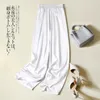 Imitation Silk Satin Straight-Leg Pants Summer Bid Leg Hög midja Pearly Silky Light Luxury Trousers 220325
