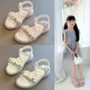 Solid Exquisite Princess Shoes Children 2022 New Summer Ruffles Rhinestones Girls Kids Fashion Sandals for Party Weddings Shows G220418