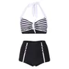 Maillots de bain pour femmes Bikini fendu High Wait Hip Two Piece Swim Rayé pour les femmes