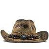 Baretten Boho Stro Hoed Cowgirl Cowboy Hoeden West Turquoise Hoofddeksels Brede Rand Cap Westerse Sombrero Zomervakantie Strand CapBerets Oliv22