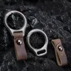 Keychains Super Light TC4 Titanium Alloy Men's Keychain High Quality Cowhide Waist Hanging Car Key Chain Ring High-End Gifts For MenKeyc