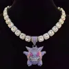 Hip Hop Iced Out Bling Anime Ghost Pendant Necklace With Crystal Miami Cuban Necklaces For Men Women Icy Jewelry Dropshipping