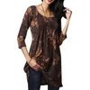 Fashion Women Blouse Digital Black Print Polyester Long Shirt Large Hem 34 Sleeve Woman Blouse And Top Ladies Clothing 220726