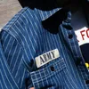 Erkekler Sıradan Gömlek Çizgili Amerikan tarzı Vintage Demiryolu Araçları Uzun kollu denim ceket gömlek