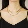 Gelaagde kettingen voor vrouwen meisjes roestvrijstalen doos ketting platte slangenketen dubbele laag ketting dames gestapelde sleutelbeen ketens goud/ zilver 18inch 5 cm