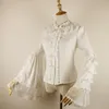 Kvinnors blusar skjortor vit lacechiffon ruffle nackblare hylsa söt lolita blus viktoriansk steampunk topp gotisk kläder vintage