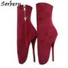 Sorbern profonde gris cheville haut Ballet bottes à talons hauts femmes fermeture éclair latérale couleurs personnalisées grande taille Sexy fétiche chaussure unisexe Sm talons