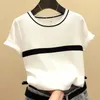 LJSXLS Knitted T Shirt Women Summer O-Neck Short Sleeve T-shirt Female Striped Casual Tops Tee Shirt Women's Clothing 220511