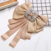 Retro Handmade Big Ribbon Fabric Bow Tie Brooches for Women Fashion Rhinestone Shirt Corsage Neck Tie Collar Pins Accessories