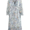 Sexy V Neck Floral Dress Ladies Butterfly Sleeve High Talle Casual Print ES dla kobiet Summer Szyfon 220630