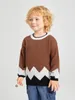 Maglione con spalle cadenti e motivo Chevron a blocchi per bambini SHE