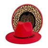 Berets Outer Solid Color Inner Leopard Wool Felt Jazz Fedora Hats With Thin Belt Buckle Men Women Wide Brim Panama CapBerets BeretsBerets