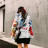 Sexemara Fashion Letter Printing Losse Hole Denim Jacket