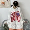 Herrtr￶jor m￤n tr￶jor hip hop streetwear m￤n kl￤der harajuku l￶s pullover skelett tryckt zip up hoodie 2022 svart