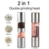 2PCS Stainless Steel Salt Pepper Grinder Set Burr Mill For Herb Pepper Spice Adjustable Kitchen Grinding Gadgets drop 220510