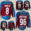 Męski hokej na lodzie 8 Cale Makar koszulki 29 Nathan Mackinnon 92 Gabriel Landeskog Mikko Rantanen Joe Sakic Peter Forsberg Burgundy Blue Białe odwrotne mistrzowie retro retro mistrzów