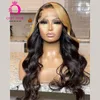 Top Closures Body Wave Ginger Highlight Color 30 Inch Red 13x4 Synthetic Lace Front Heat Resistant Preplucked Cosplay For Women