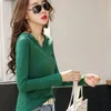 Tuangbig Spring Długi rękaw Przycisk V-Neck Bamboo Bawełna T-shirt Kobiety Luźna Moda Marka T Shirt Lady Simple Casual Topy 220402