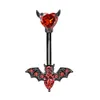 14G Bat Belly Button Ring Body Jewelry 316L Surgical Steel Bar CZ Bat Navel Skivstång