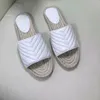 Dames Lederen Espadrille Strepen Platte Sandaal Doek Dia Slipper Twee Tone Canvas Sandalen Zomer Outdoor Beach Causal Flip Flopsno30