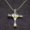 Anhänger Halsketten Hermosa Elegantes Kreuz Heilige Grüne Peridot Silber Farbe Für Frauen Charms Kette Halskette 20 Zoll