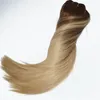 120gram Virgin Remy Balayage Hair Clip In Extensions Ombre Medium Brown to Ash Blonde Highlights Real Human Hair Extensions274a