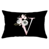 Coussin/oreiller décoratif rose clair lettre fleur combiner étui en peluche noir super doux salon canapé décoratif rectangle housse de coussin 3