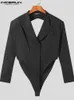 Men Blazer Bodysuits Solid Lapel Long Sleeve Streetwear Hollow Out Backless Suits Sexy Casual Men Clothing INCERUN S-5XL 7 220409