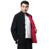 Vestes masculines Mens chinois Tang Suit Tops printemps automne les deux côtés enrober les chemises d'arts martiaux à manches longues Costum national chinois