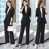 Kvinnors tvåbitar byxor Kvinnor Office Purple Suit Two-Piece Pantsuit Ladies Chic Elegant Blazer Female Set Casual Loose Jacket Work Clotheswo