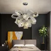 현대 거실 샹들리에 조명 라운드 디자인 침실 유리 교수형 램프 럭셔리 크롬 / 실버 실내 LED 조명기구