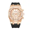 Digner New Fashion Men Rose Gold Watch All Dial Work Chrono Stopwatch Rubber Strap Diamond Iced Bezel Quartz Wristwatch