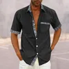 남자 캐주얼 셔츠 브랜드 여름 남성 패션 면화 린넨 버클 포켓 스티칭 격자 무늬 짧은 슬리브 셔츠 재킷 머렌 열 탑 맨스