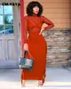 Cm.yaya Women Women Tassel боковая сплайсинг Bodycon Midi Maxi платье сексуально, хотя сетчатые сетки с длинным рукавом и подбор юбки 220516