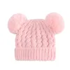 Berretto da bambina per bebè Berretto da bambino all'uncinetto con pompon Cappello Doppio cappello di pelliccia Cappelli per bambini Berretti con teschio in maglia Bambino