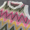 Summer Knit Rainbow Striped Women's Mini Dress Sleeveless Hollow Out Patchwork Dresses Fashion Casual Lady Clothes 220331