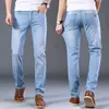 Mäns Jeans 2022 Sulee Brand Top Classic Style Men Ultra-Tunna Business Casual Light Blue Stretch Cotton Male Byxor