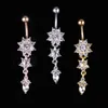 Zircon Flowers Belly Button Ring 316L Stainless Steel CZ Inlaid Body Piercing 14G Navel Barbell