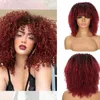 Cabelo curto afro kinky encaracolado perucas com franja sintética africana ombre 1 borgonha perucas sem cola para preto feminino alta temperatura 2486288