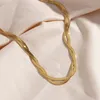 18K Gold Plated Waterproof Braided Herringbone Chain Necklace Bracelets Set Wholesale Stainless Steel Jewelry For Women 220810