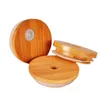 Bamboo Cup Lid 70mm 65mm Reusable Wooden Mason Jar Lids with Straw Hole and Silicone Straw Valve