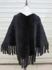 Poncho en vraie fourrure de vison enveloppe le manteau de Cape de fête d'hiver des femmes avec des glands noir