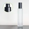 Packing Frosted Glass Bottle Plat Shoulder Matte Black Lid Black Lotion Spigh Pump Portable Refillable Cosmetic Packaging Container 20 ml 40 ml 60 ml 80 ml 100 ml 120 ml