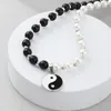 Hänge halsband kvinnor herr halsband runda pärlpärlor yin yang taichi rostfritt stål kedja unisex par smycken present