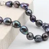 Chaînes mode grand collier de perles baroques noires pour femmes 10-11mm cadeau d'anniversaire d'eau doucechaîneschaînes