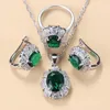 925 Mark Bridal Halsband och örhängen smyckesuppsättningar för kvinnor mode bröllopsklänning kostym grön zirkon charm armband och ring 220726