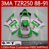 yamaha 녹색 흰색 tzr250 tzr 250 tzr-250 r rsr 1988 1989 1990 1991 body 115no.101 TZR250-R TZR250RR 88-91 YPVS 3mA TZR250R 88 89 90 91 OEM 페어링 키트