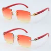 Wooden With Metal 18K Gold Red Wood Rimless Sunglasses 8300816 Style Sun Glasses Unisex Ornamental Light color lens Driving Fashion Ornamental Lenses Size:54-18-140